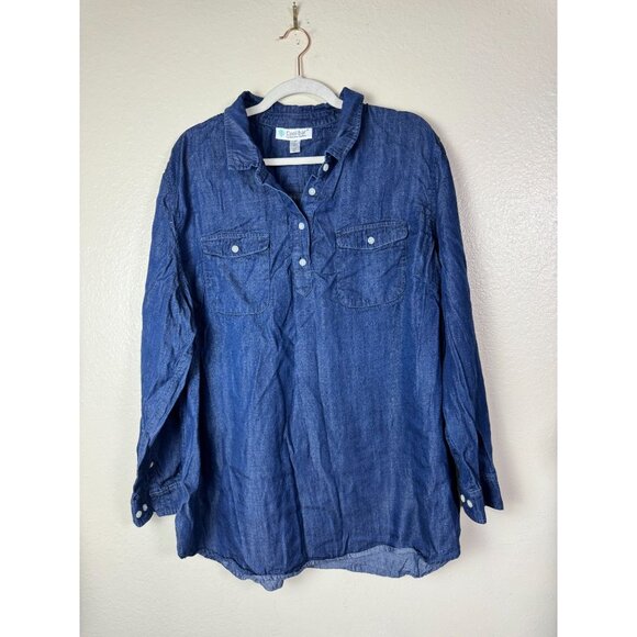 Coolibar Long Sleeve Chambray Denim Tunic Top Women Plus size 3X UPF 50+ Blue - Picture 1 of 16